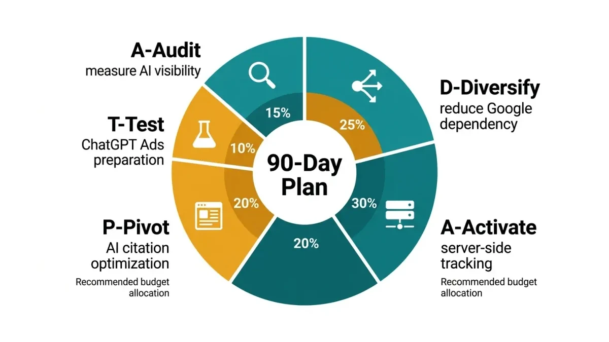 Infographic: Infographic showing the ADAPT framework as a circular diagram with 5 segments: A-Audit (magnifying glass icon, measure A