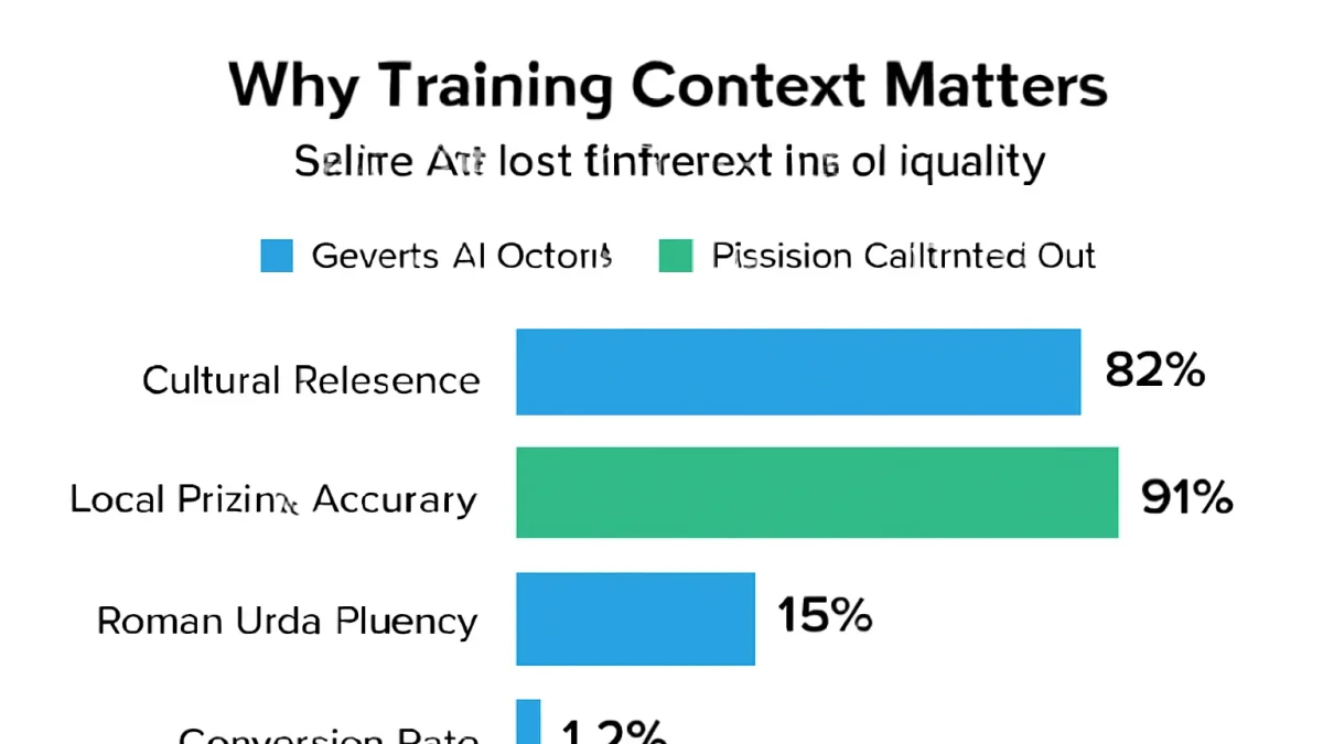 Infographic: AI Training Pipeline — comparison chart showing generic AI output vs. Pakistan-calibrated output with quality metrics