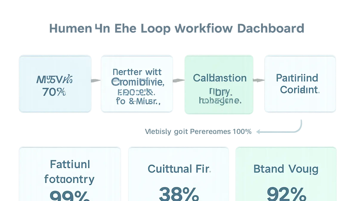 Infographic: Human-in-the-Loop Dashboard — showing AI draft quality score, human edit checkpoints, and final output quality comparison