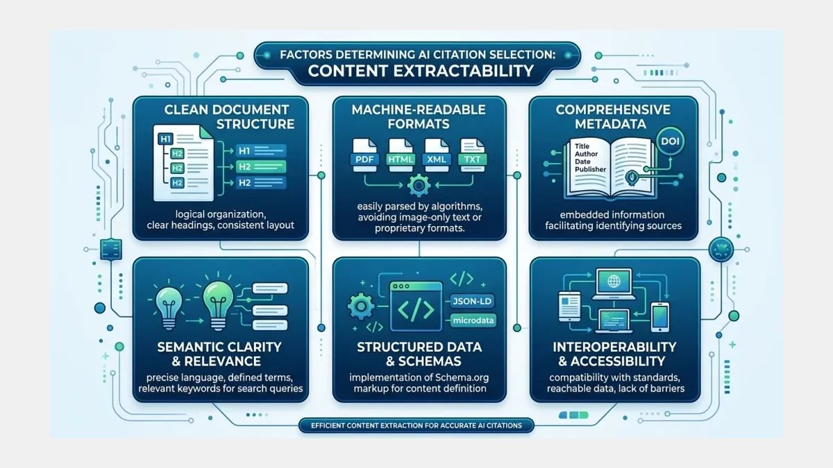 Infographic: Content extractability factors that determine AI citation selection