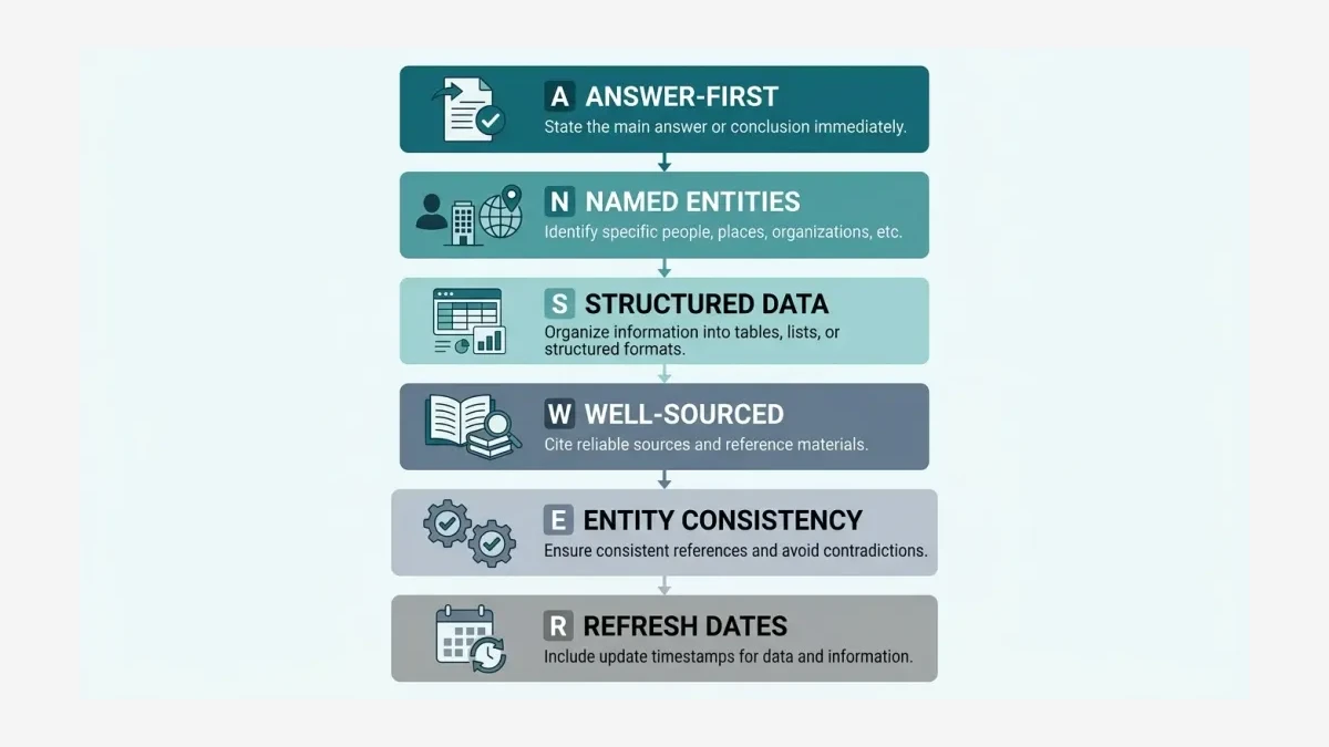 Infographic: the six-step ANSWER framework for getting Pakistani brands cited in AI search