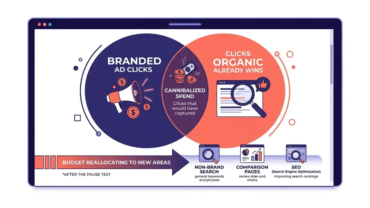 Infographic: Venn overlap diagram of paid brand ads versus organic listings on a search results page