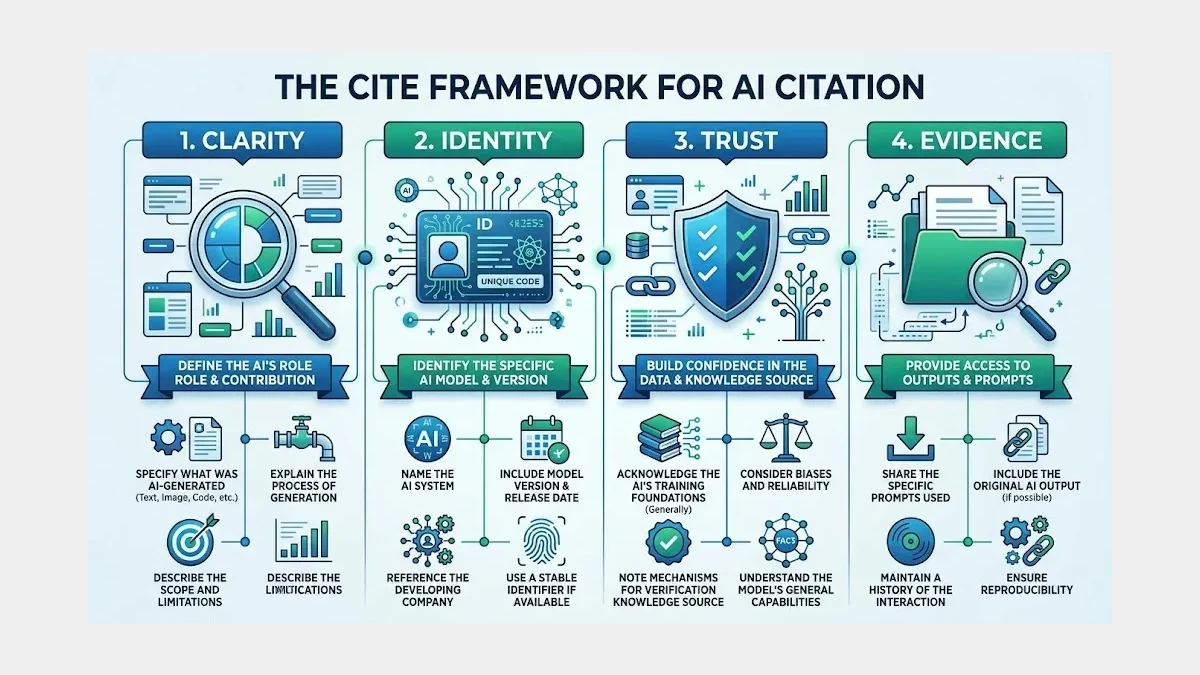 Infographic: The CITE Framework four pillars for AI citation