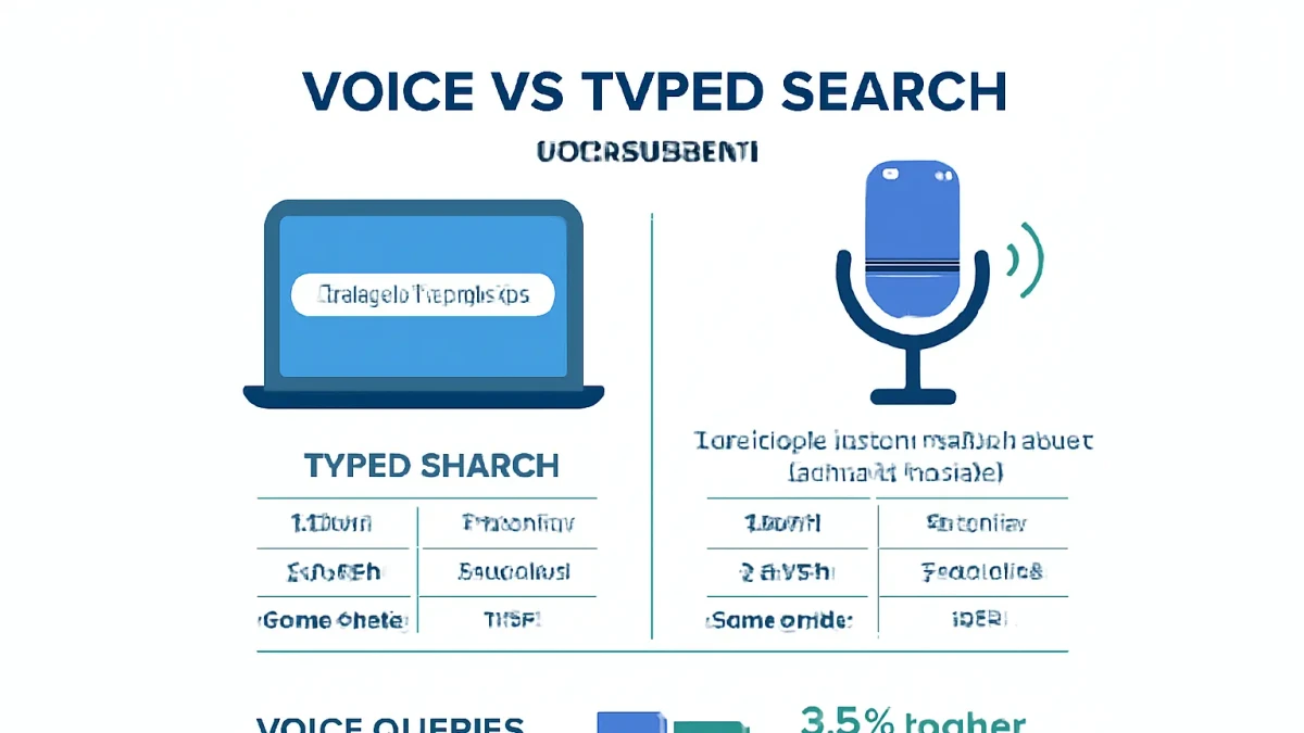 Infographic: Voice vs Typed Search Comparison — split layout comparing query length, intent signals, and conversion rates between typed and voice searches in Pakistan
