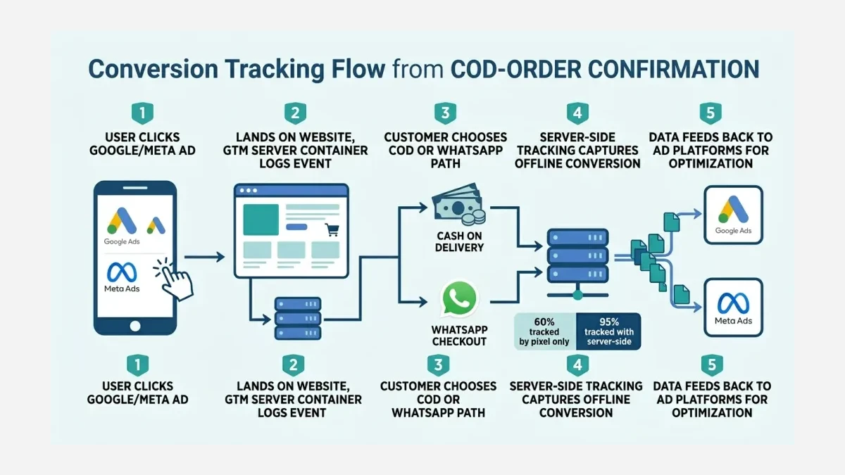 Infographic: Conversion tracking flow from ad click to COD order confirmation