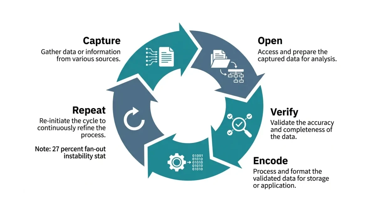 Infographic: the five-step COVER cycle shown as a continuous loop from capture to repeat