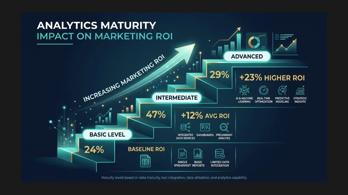 Infographic: Analytics Maturity vs Marketing ROI — Advanced analytics deliver 23% higher ROI