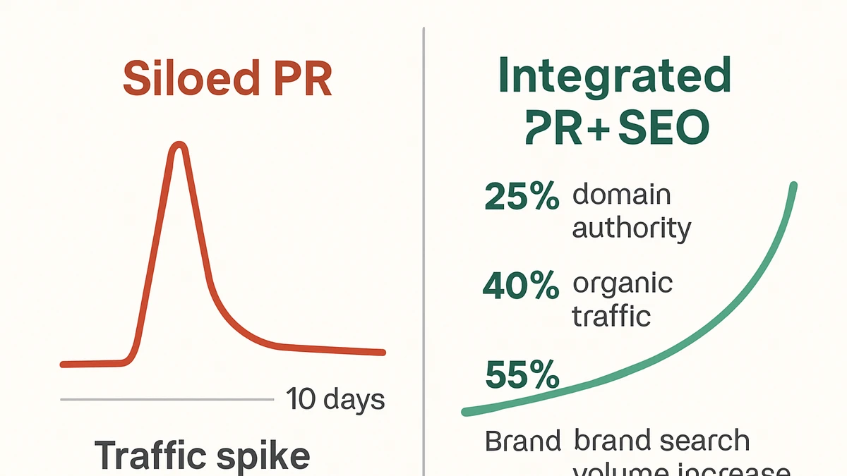 Infographic: Siloed PR vs. integrated PR-SEO outcomes comparison