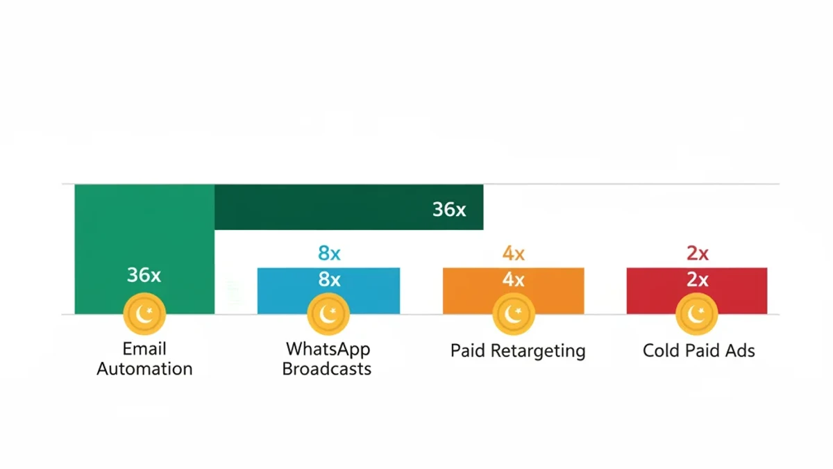 Infographic: Comparison chart showing email marketing ROI versus WhatsApp and paid ads for Pakistani ecommerce