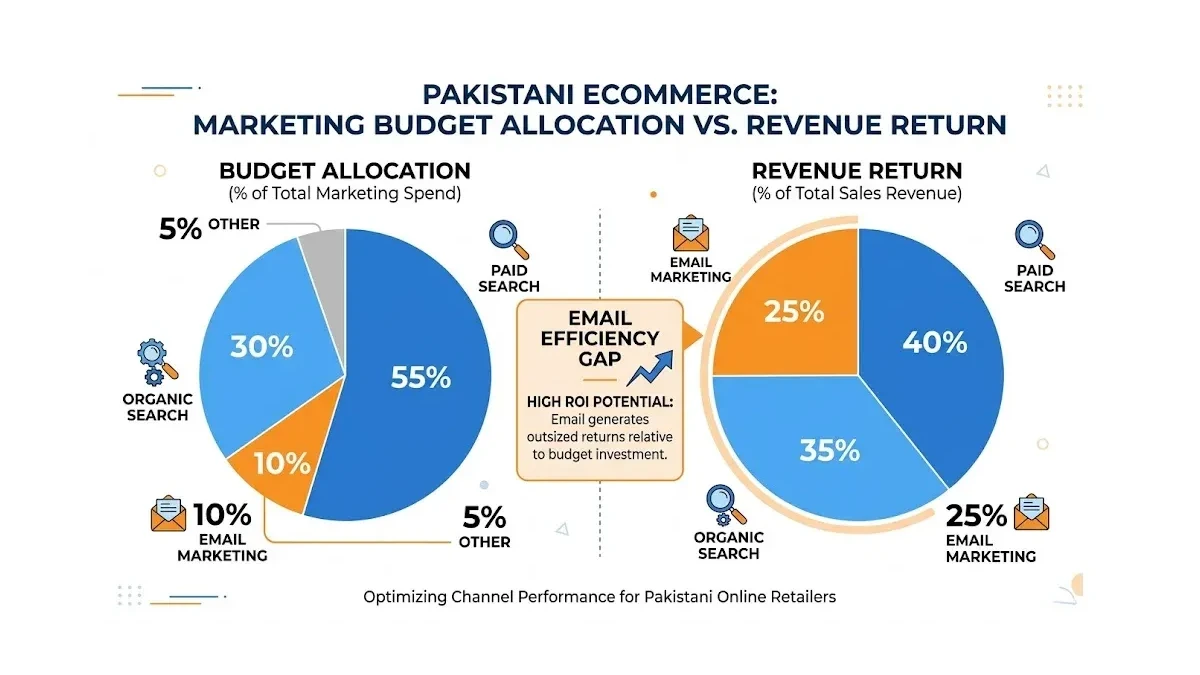 Infographic: Marketing budget allocation versus revenue return for Pakistani ecommerce