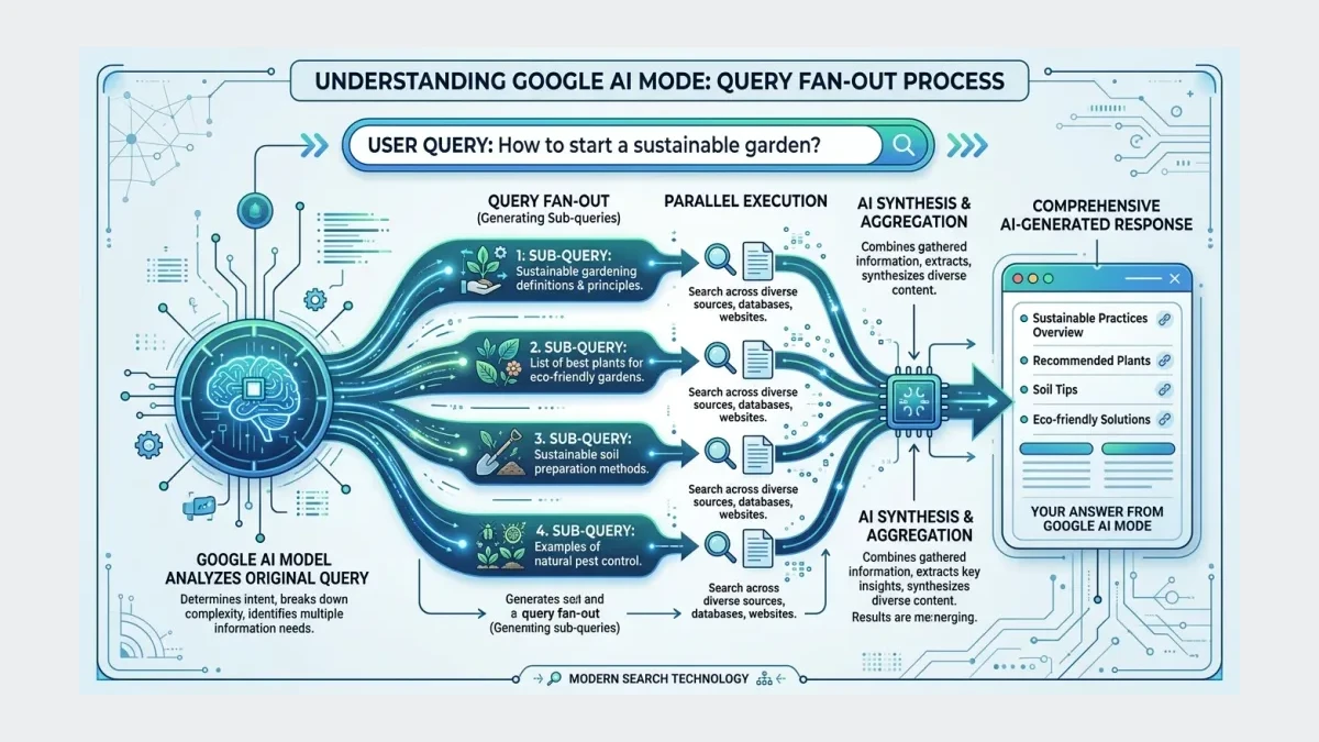 Infographic: How Google AI Mode processes a search query using query fan-out