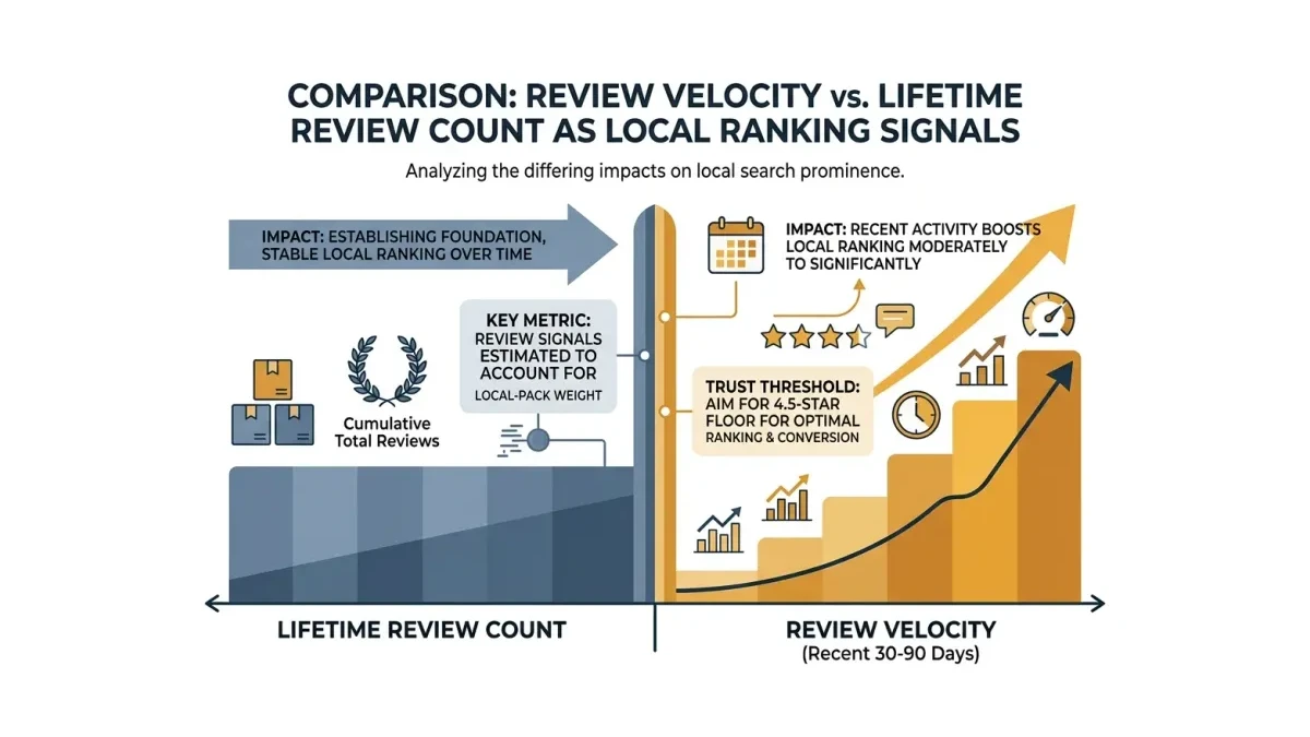 Infographic: Review velocity versus lifetime review count and their effect on local ranking