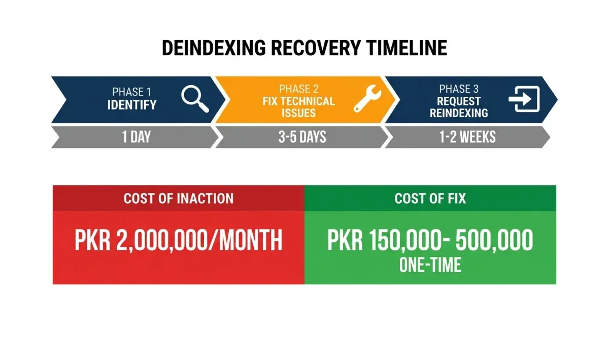 Infographic: Deindexing recovery timeline and cost impact for Pakistani businesses