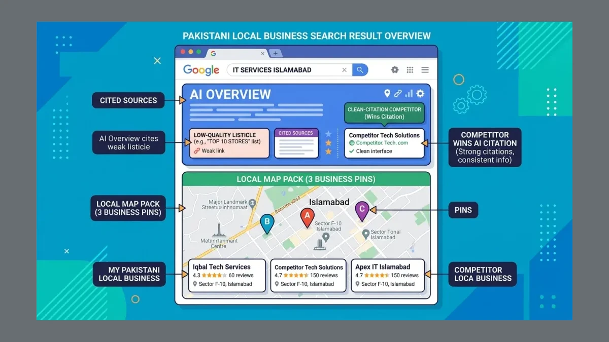 Infographic: Where a Pakistani local business appears across the modern search result