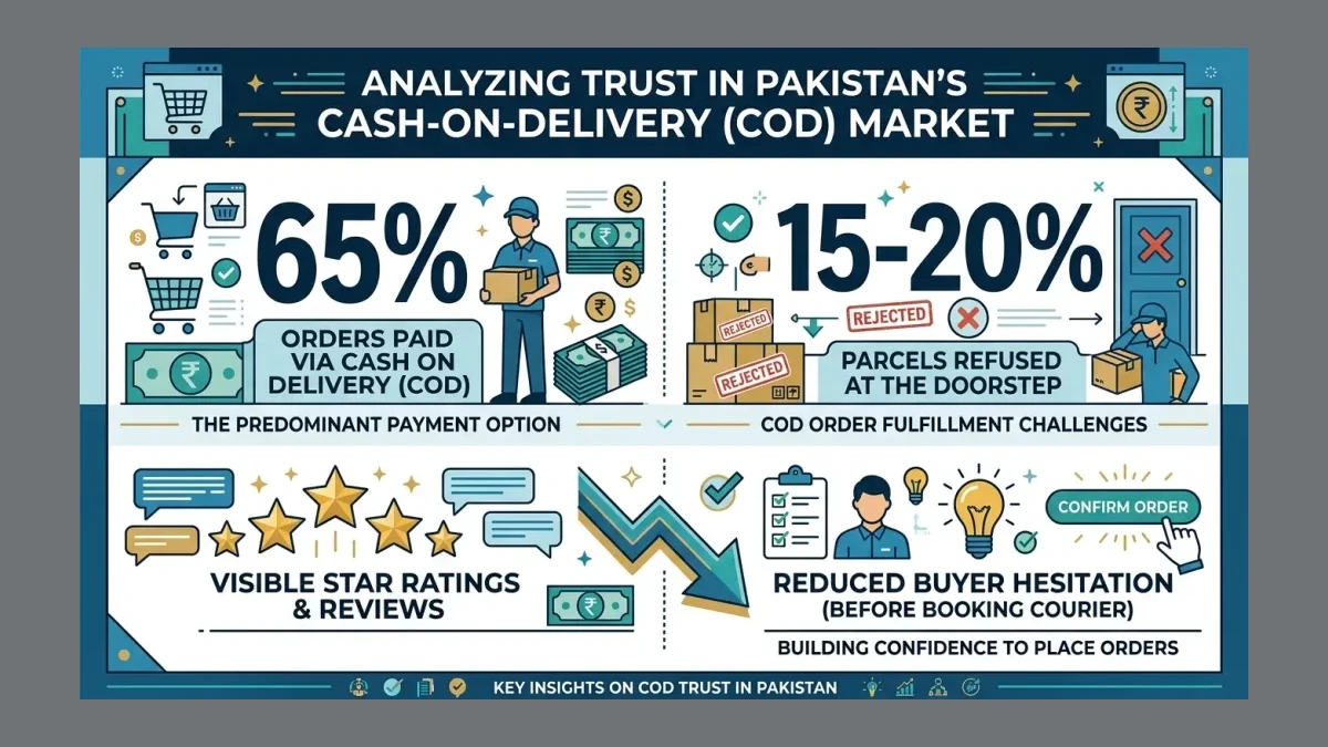 Infographic: Why star ratings decide trust in Pakistan's cash-on-delivery market.