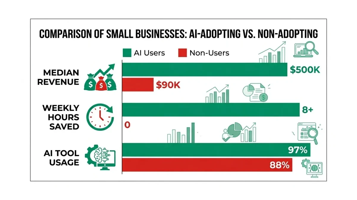 Infographic: Revenue comparison of AI-adopting vs non-adopting small businesses