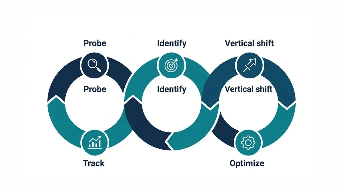 Infographic: PIVOT framework five-step diagram showing the flow from Probe through Track