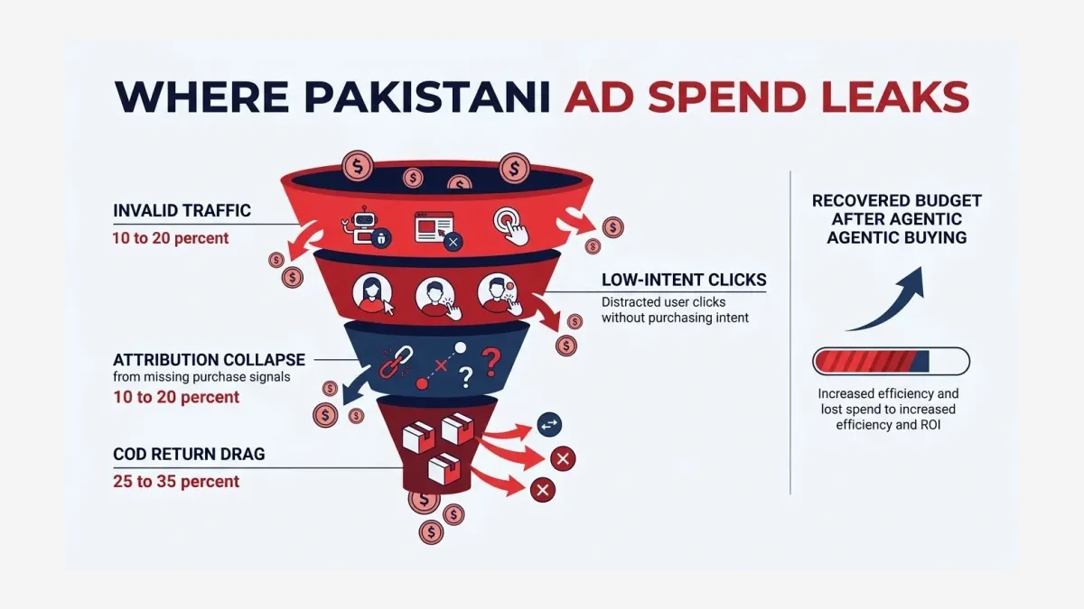 Infographic: Where Pakistani ad spend leaks and where agentic buying recovers it