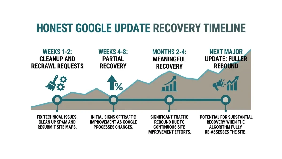Infographic: an honest Google update recovery timeline with four milestones
