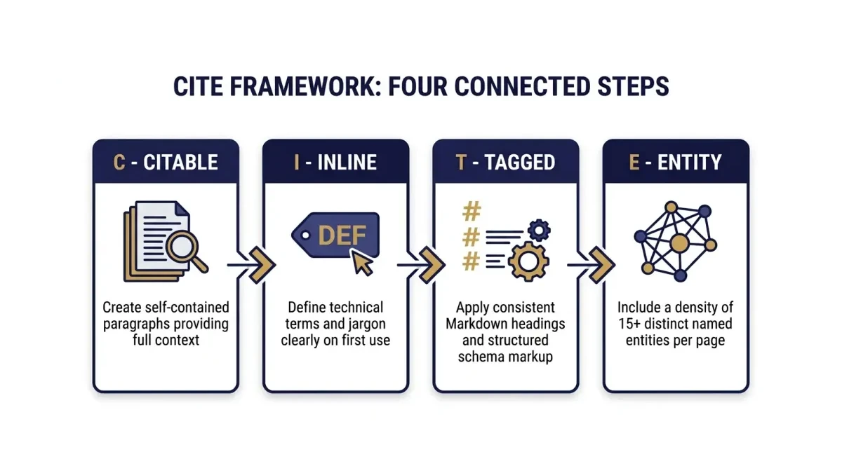 Infographic: The four-step CITE framework for restructuring content for AI search