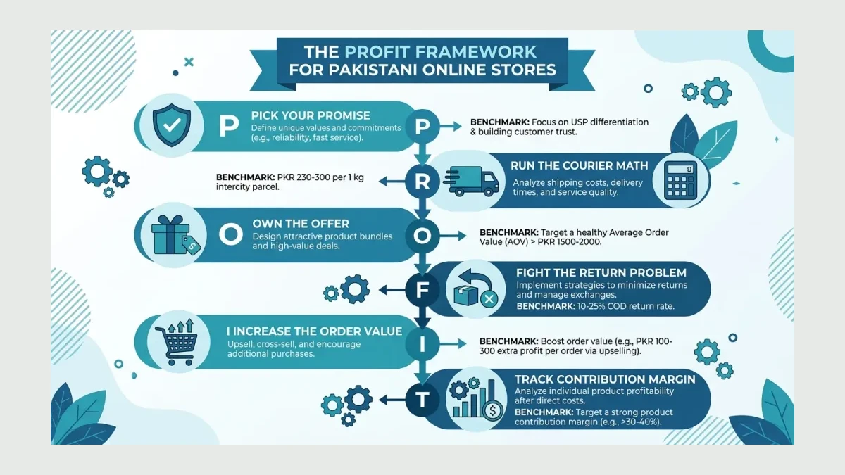 Infographic: The six-step PROFIT framework for pricing delivery at Pakistani online stores
