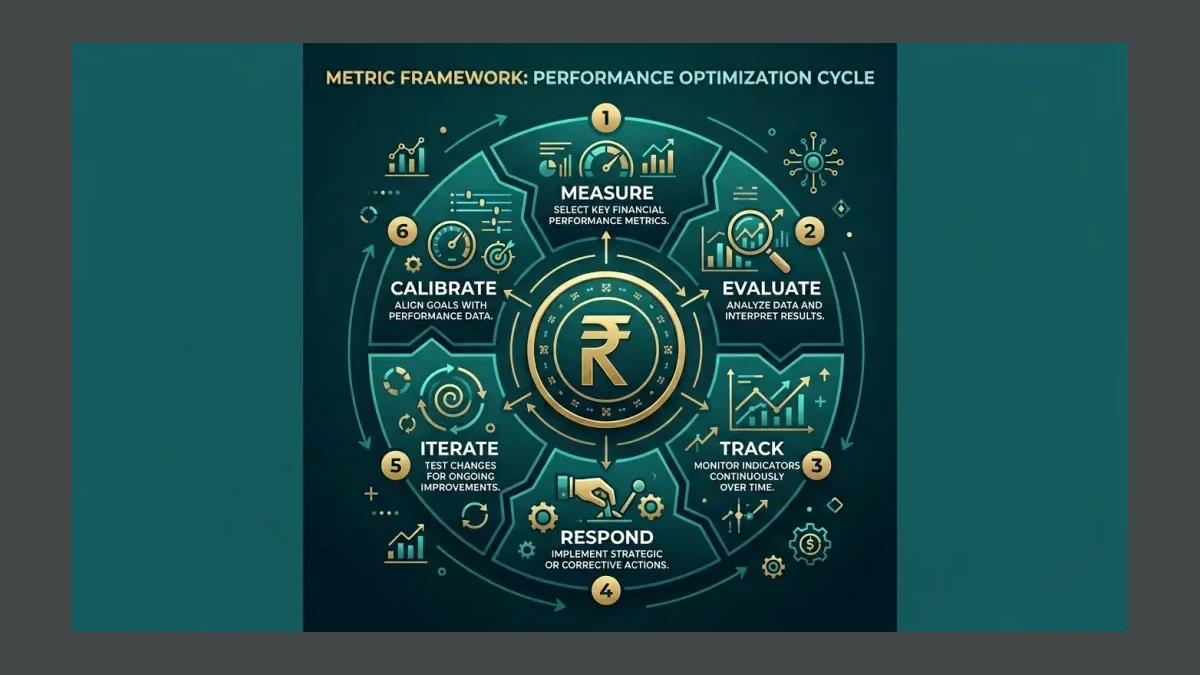 Infographic: Infographic showing the METRIC framework as a circular 6-step diagram: Measure, Evaluate, Track, Respond, Iterate, Calib