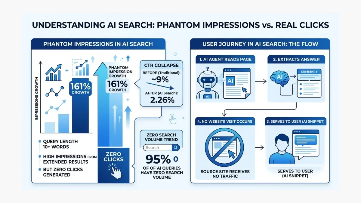 Infographic: Phantom Impressions vs Real Clicks in AI Search
