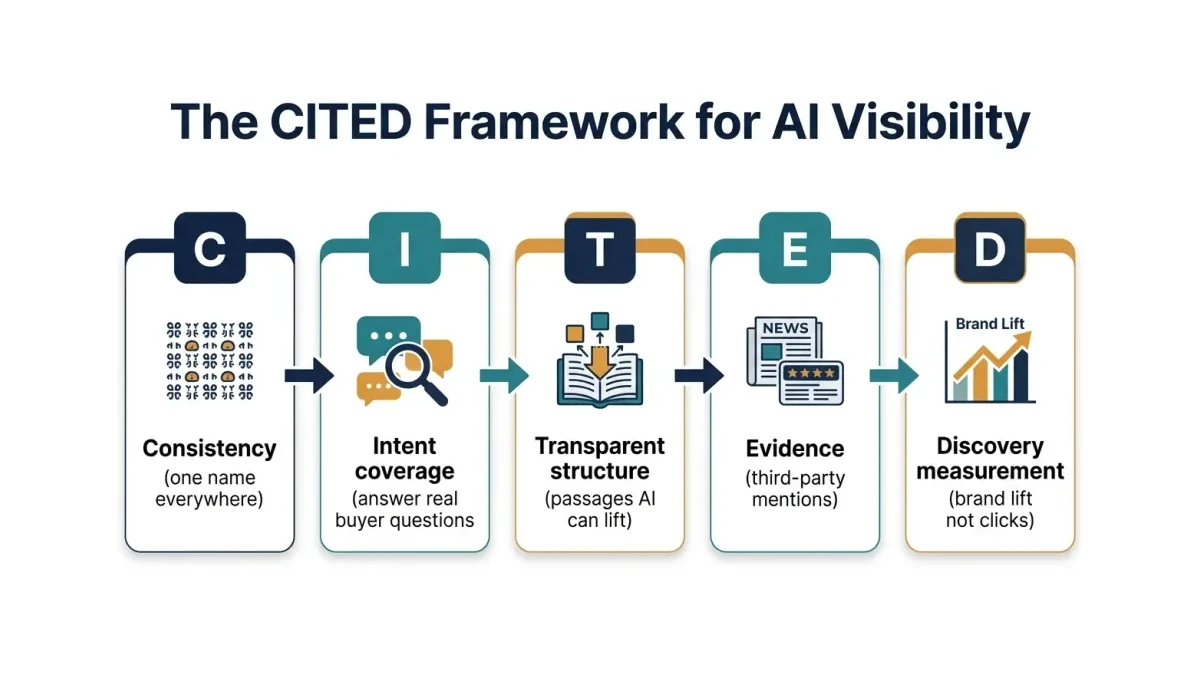 Infographic: The five-step CITED framework for making a Pakistani business visible in ChatGPT and Google AI answers
