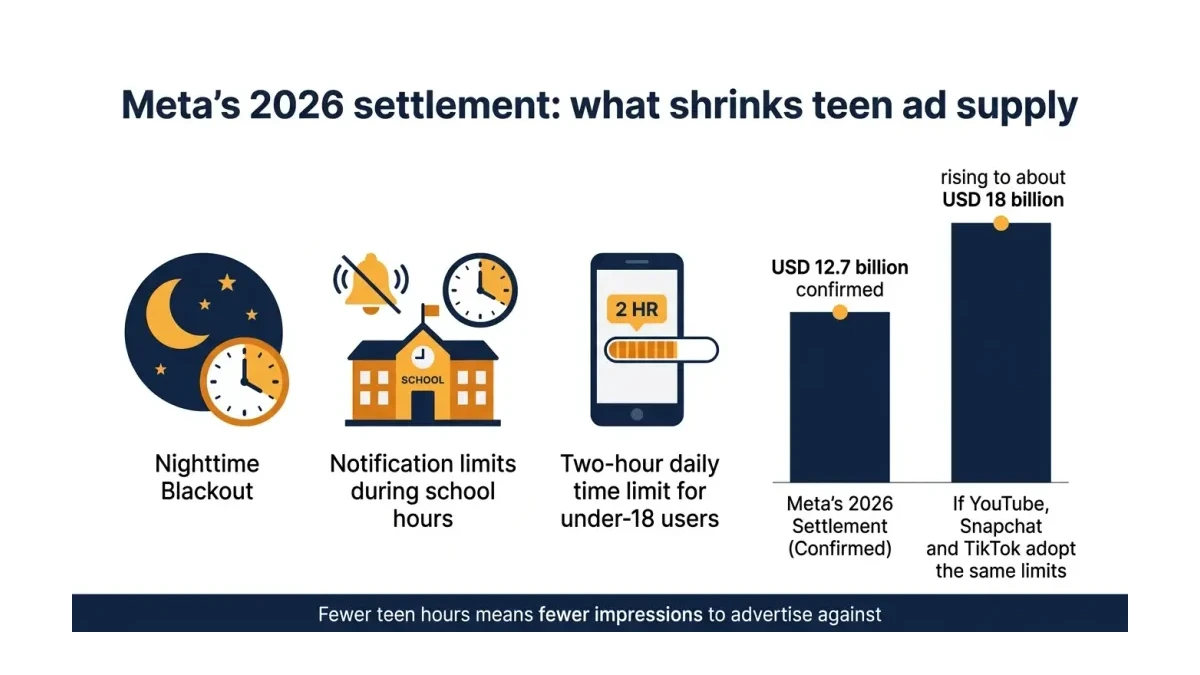 Infographic: Meta's 2026 settlement restrictions that shrink teen impression supply for advertisers