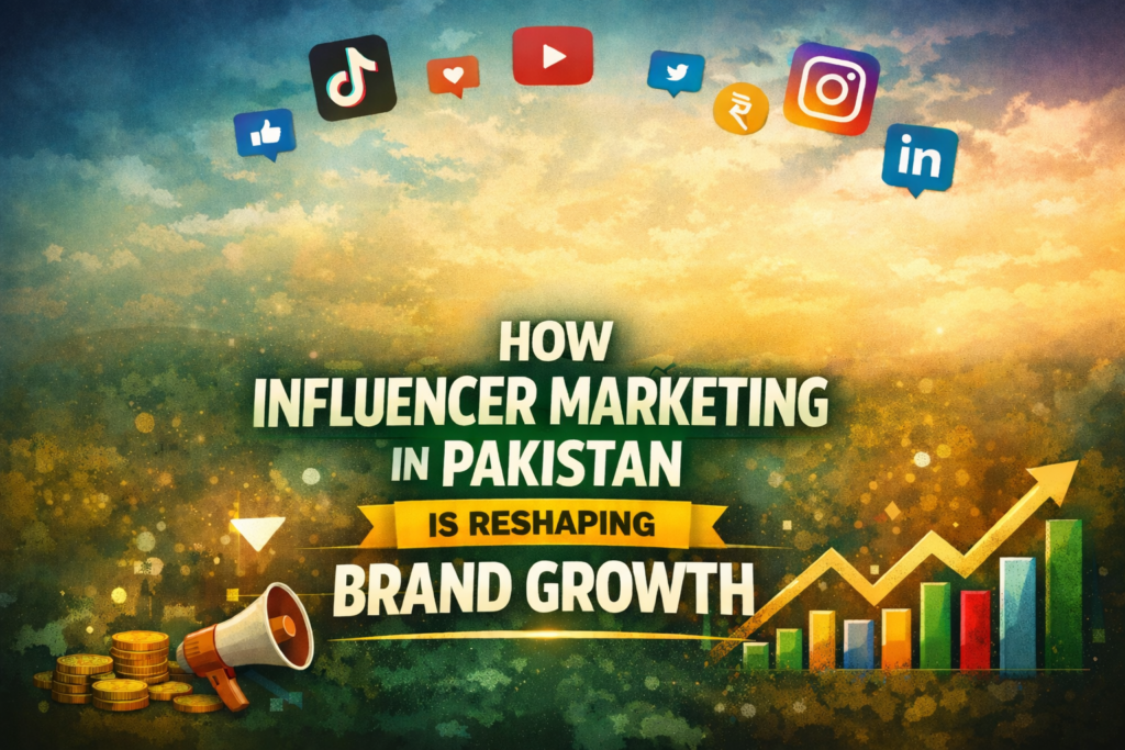 Influencer marketing team in Pakistan reviewing campaign performance and growth analytics in a modern meeting room